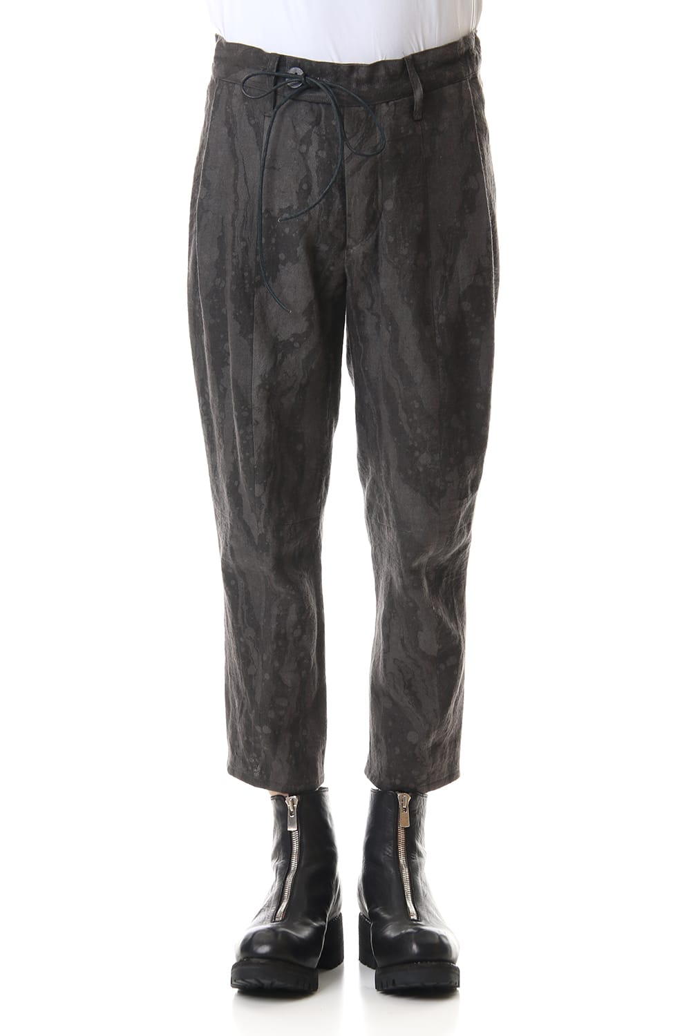 Ink Frow Dyed Linen Tuck Tapered Cropped Pants
