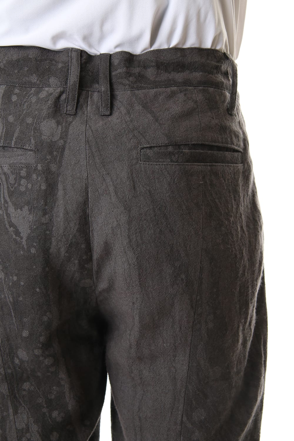 Ink Frow Dyed Linen Tuck Tapered Cropped Pants