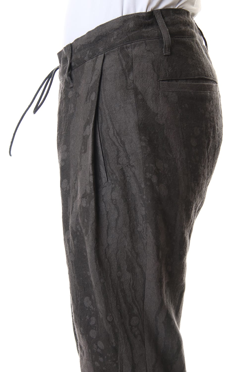 Ink Frow Dyed Linen Tuck Tapered Cropped Pants