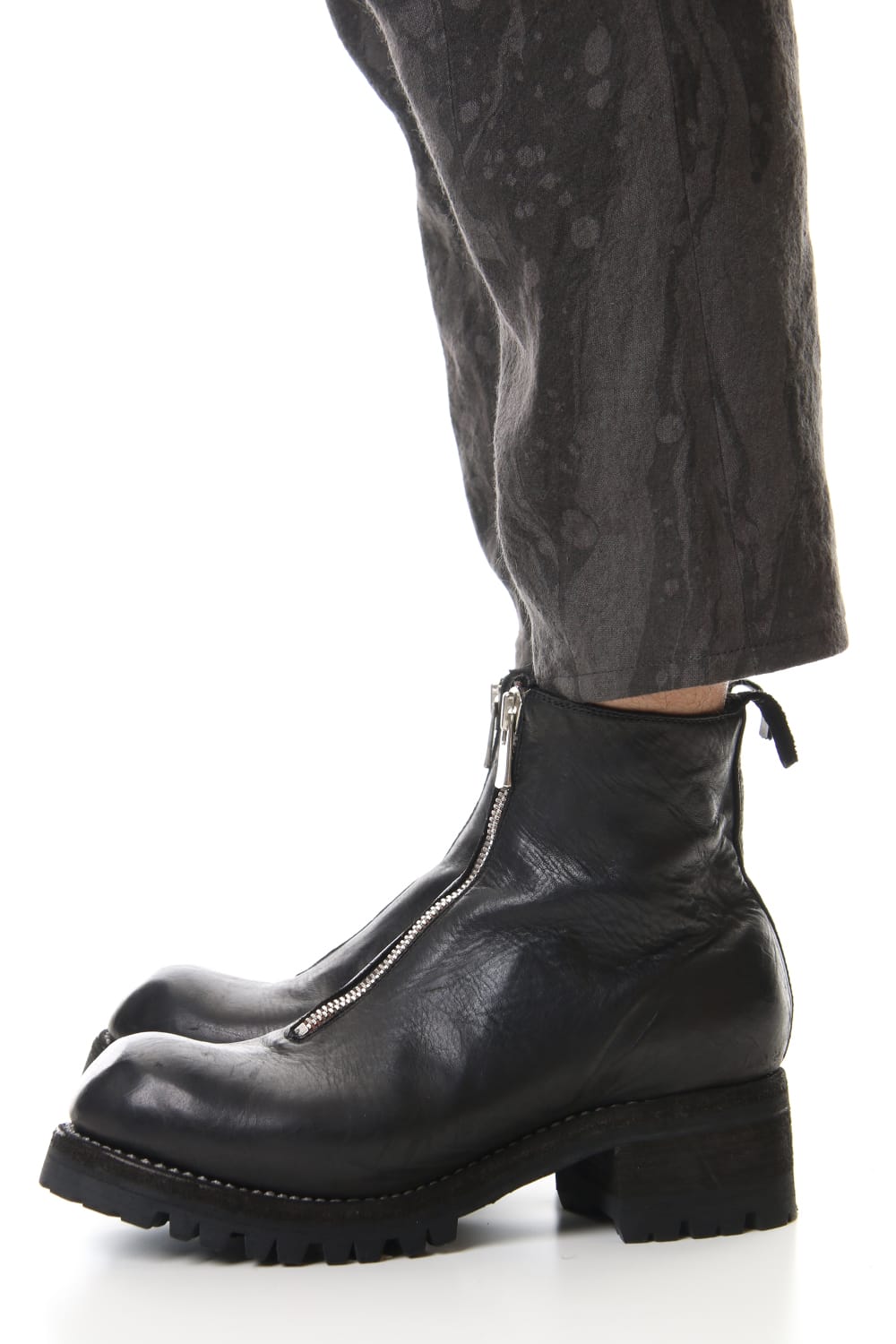 Ink Frow Dyed Linen Tuck Tapered Cropped Pants