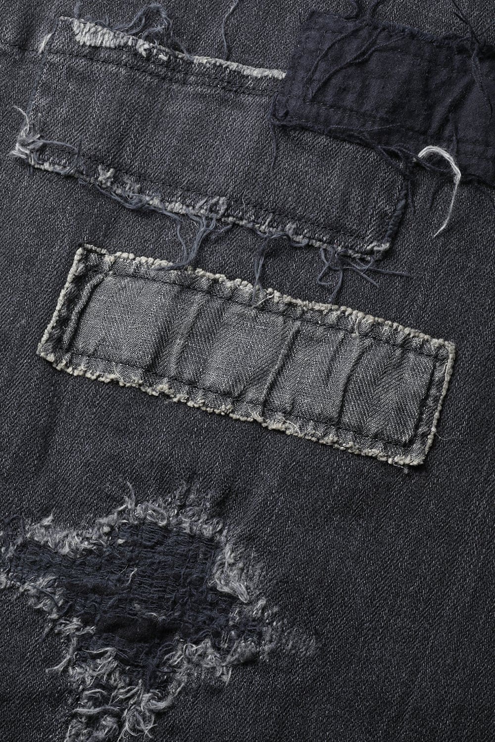 Damage Repair Curved Tapered Drop Crotch Denim Pants