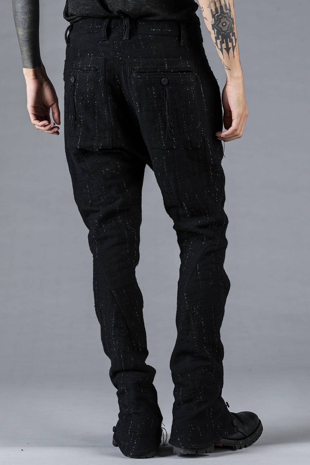 Double Weave Crush Jacquard Open Hem Slim Pants