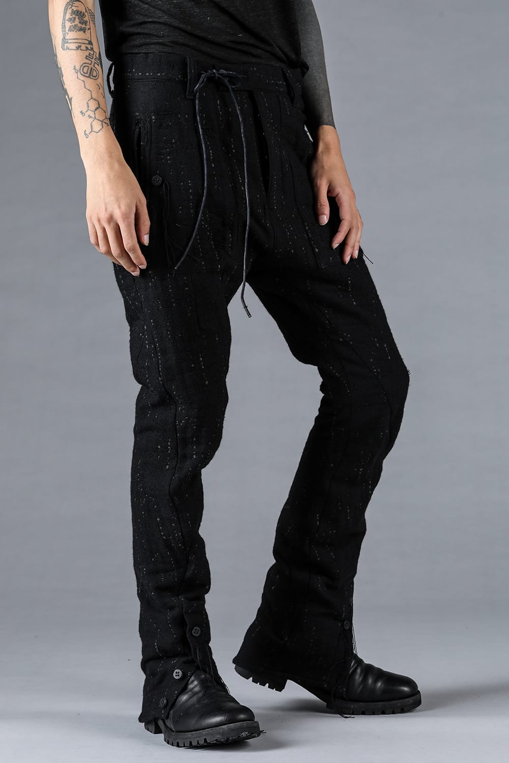 Double Weave Crush Jacquard Open Hem Slim Pants