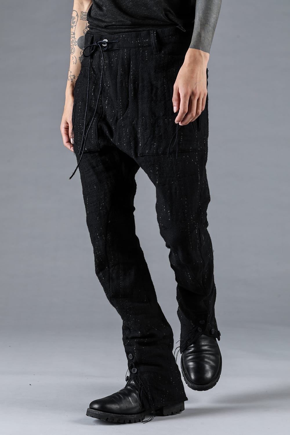 Double Weave Crush Jacquard Open Hem Slim Pants