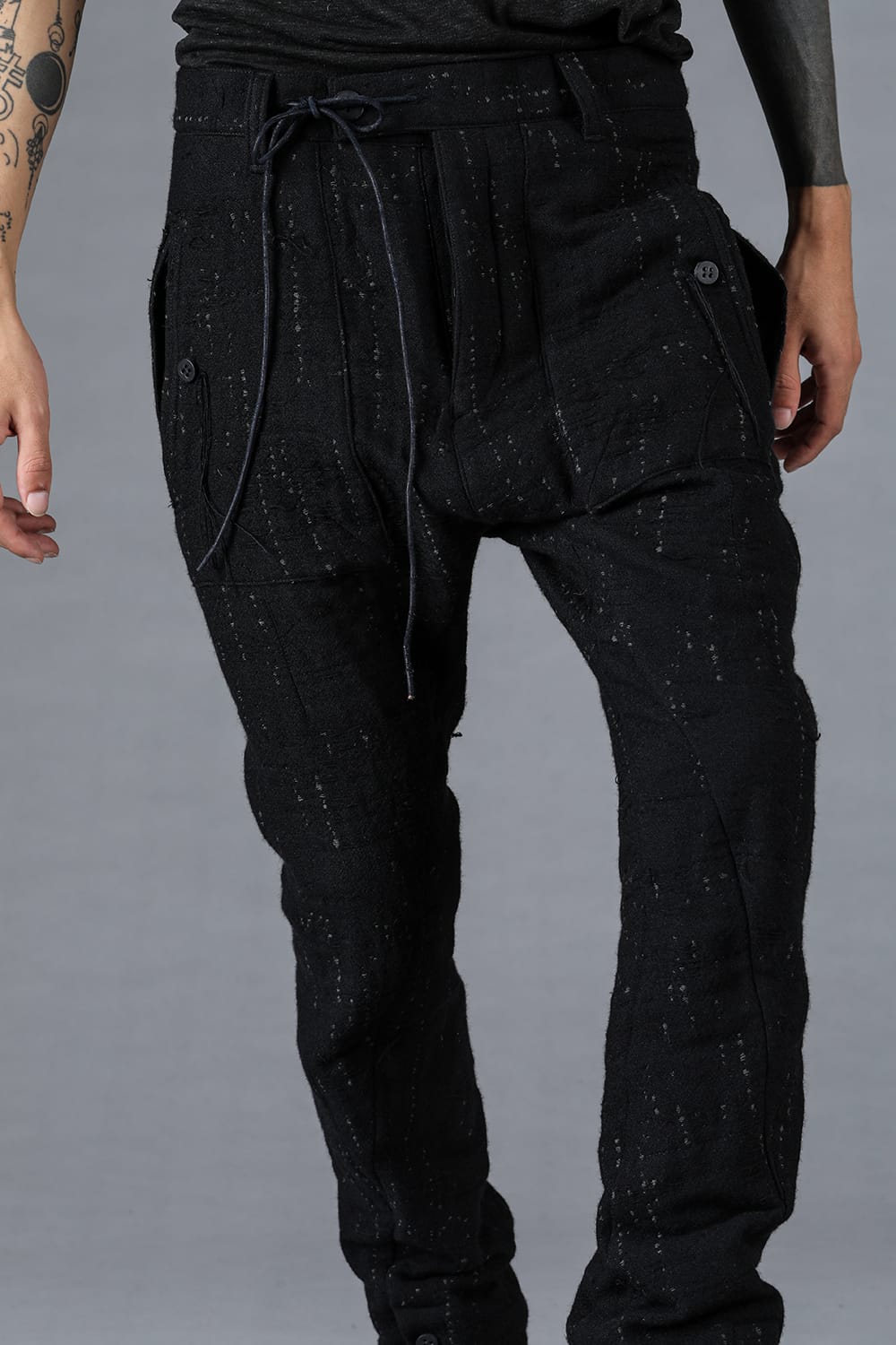 Double Weave Crush Jacquard Open Hem Slim Pants