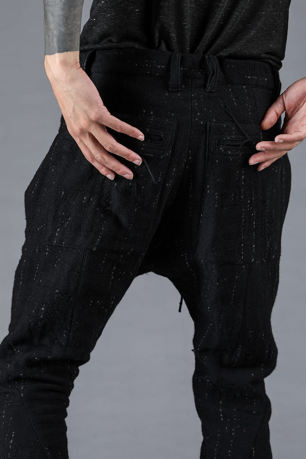 Double Weave Crush Jacquard Open Hem Slim Pants