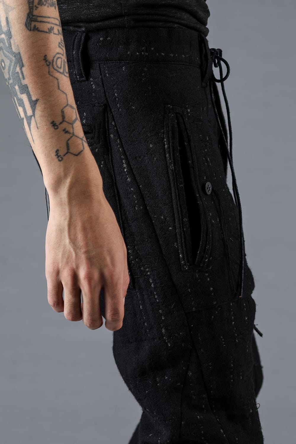 Double Weave Crush Jacquard Open Hem Slim Pants