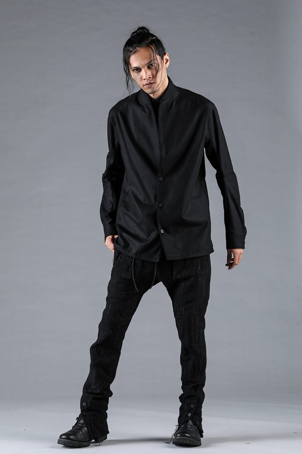 Double Weave Crush Jacquard Open Hem Slim Pants