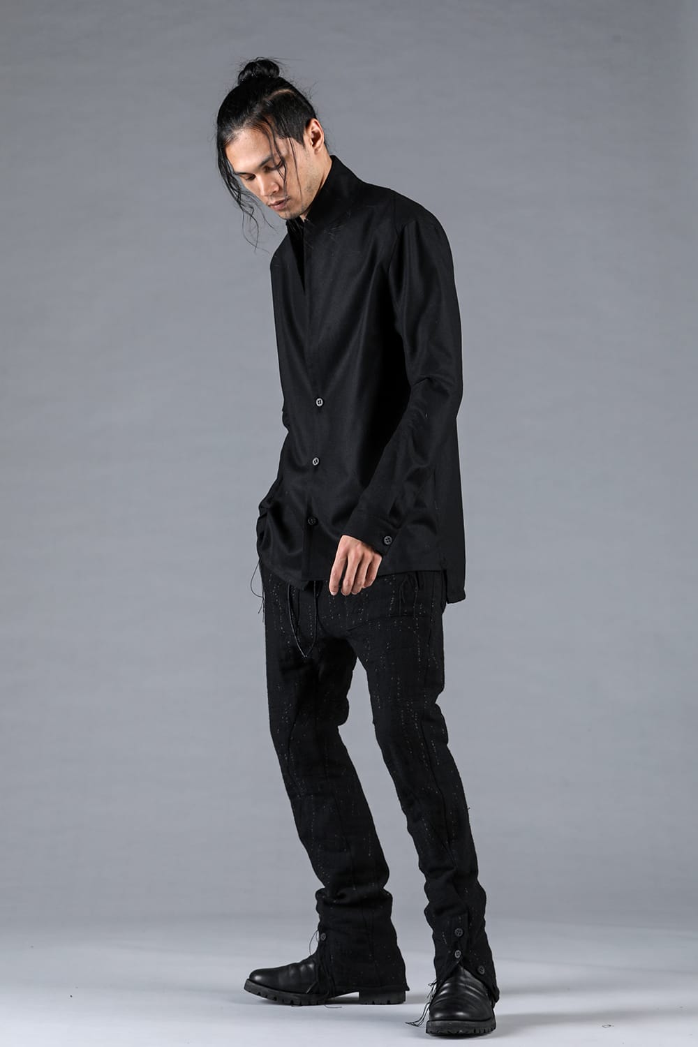 Double Weave Crush Jacquard Open Hem Slim Pants