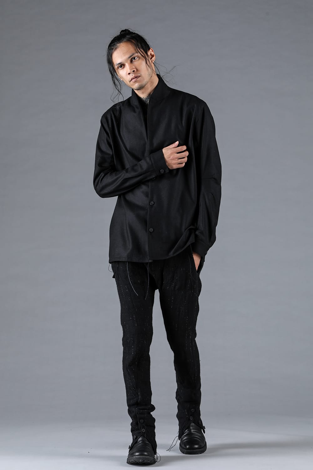 Double Weave Crush Jacquard Open Hem Slim Pants