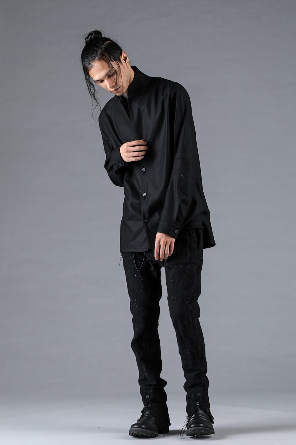 Double Weave Crush Jacquard Open Hem Slim Pants