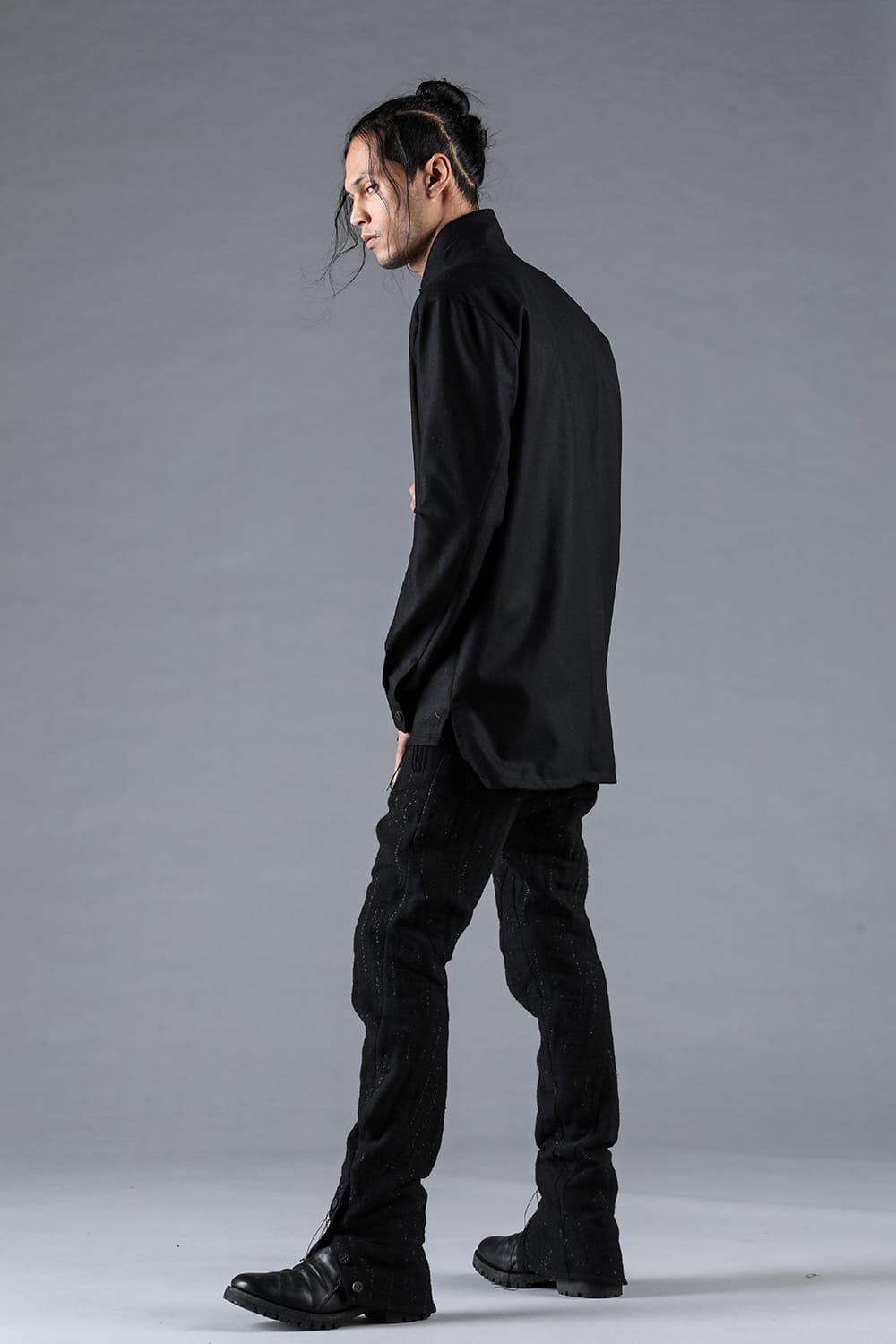 Double Weave Crush Jacquard Open Hem Slim Pants