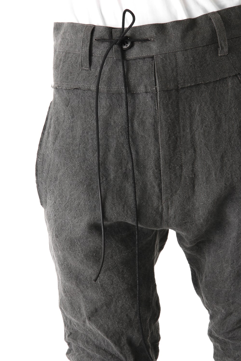 Sumi Dyed Linen Drop Crotch Skinny Pants