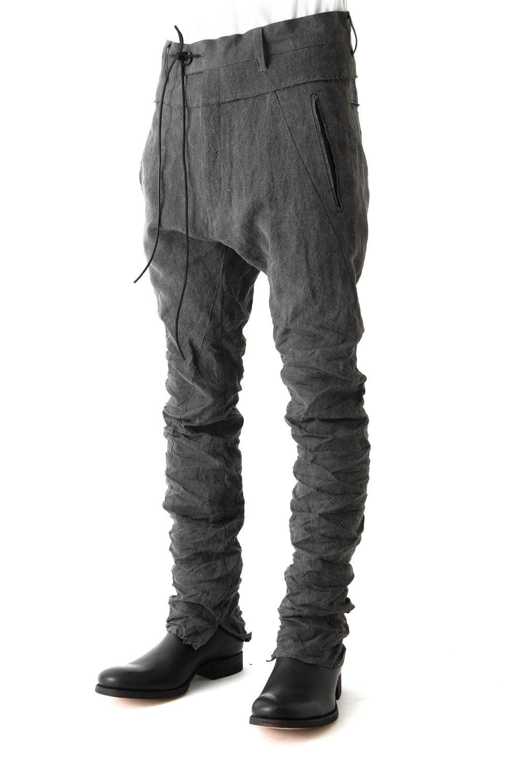 Sumi Dyed Linen Drop Crotch Skinny Pants