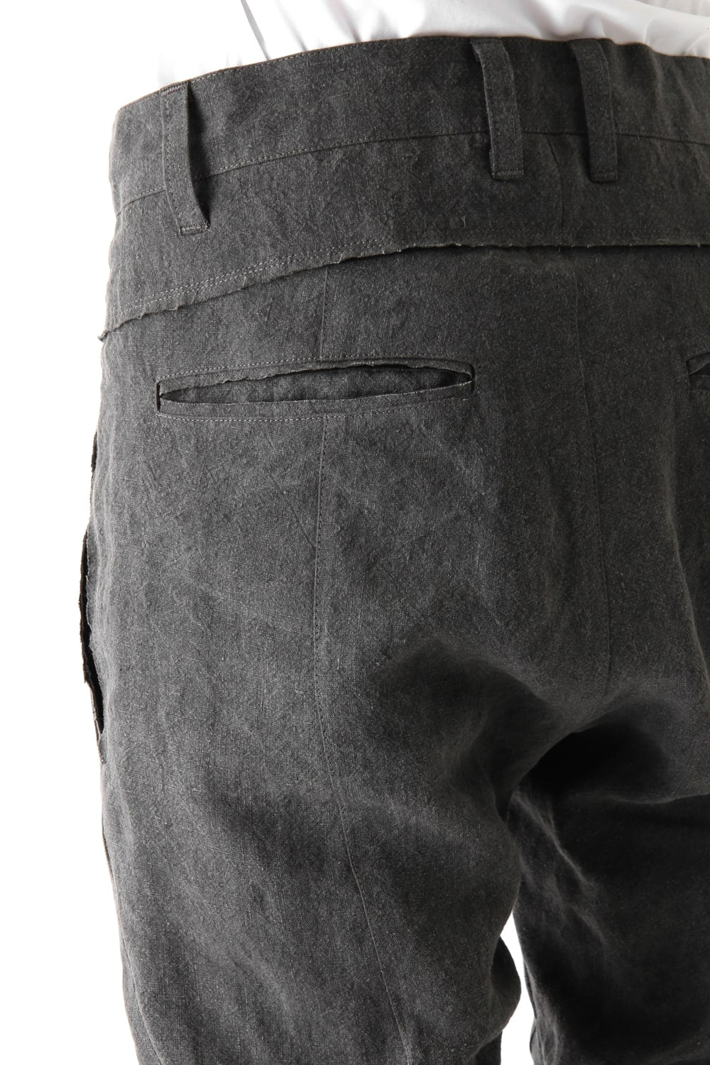 Sumi Dyed Linen Drop Crotch Skinny Pants