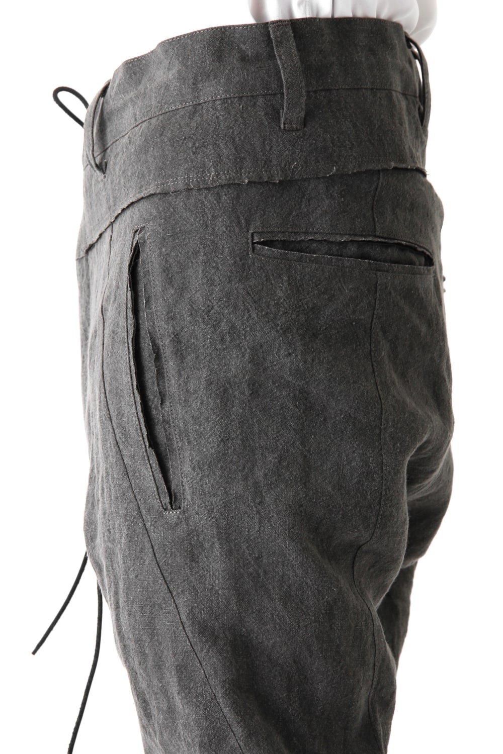 Sumi Dyed Linen Drop Crotch Skinny Pants