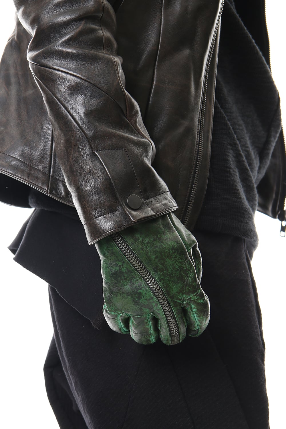 Dusty leaf Horse Leather Zip Gloves Green
