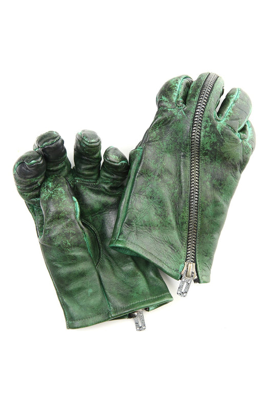 Dusty leaf Horse Leather Zip Gloves Green