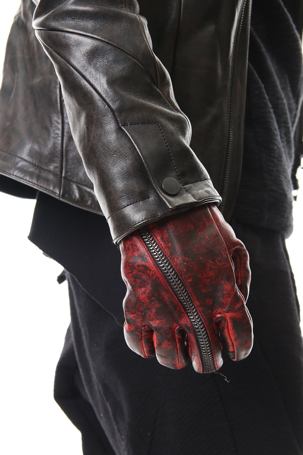 Dusty leaf Horse Leather Zip Gloves Red