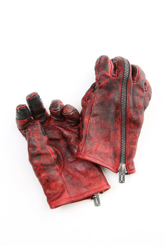 Dusty leaf Horse Leather Zip Gloves Red