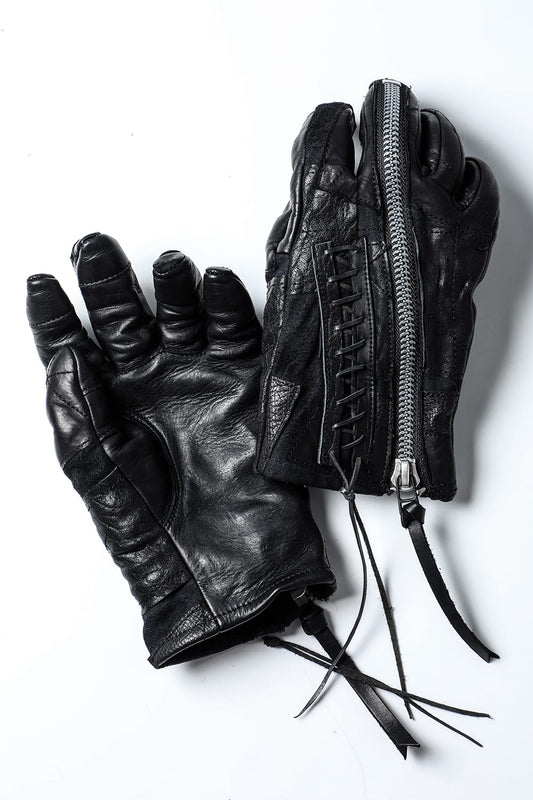 Patchwork Multi-Leather Zipper Gloves