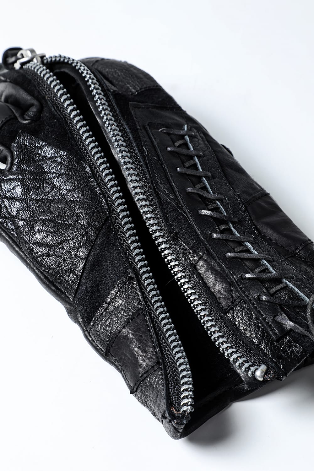 Patchwork Multi-Leather Zipper Gloves