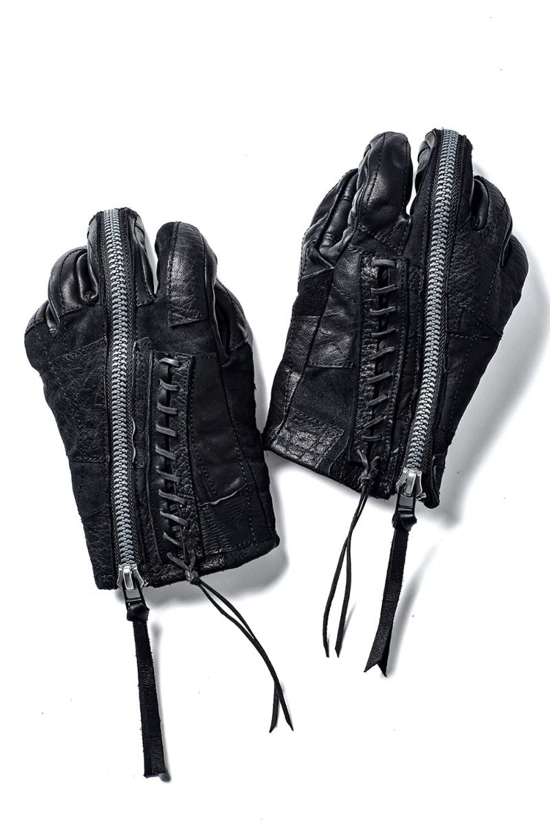 Patchwork Multi-Leather Zip Glove