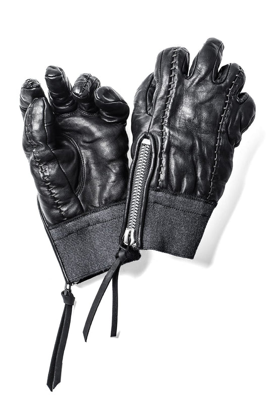Horse Leather Overlock Gloves Charcoal × Black