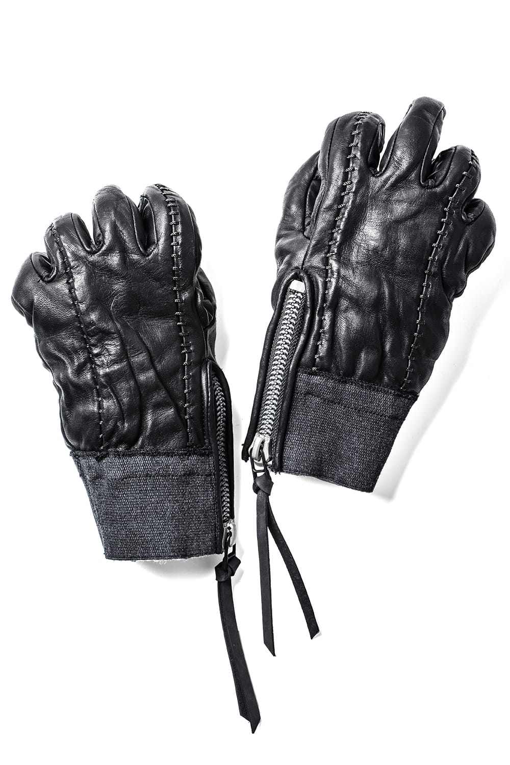 ホースレザーオーバーロックグローブ チャコール × ブラック