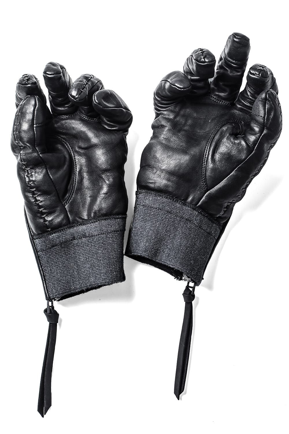 ホースレザーオーバーロックグローブ チャコール × ブラック