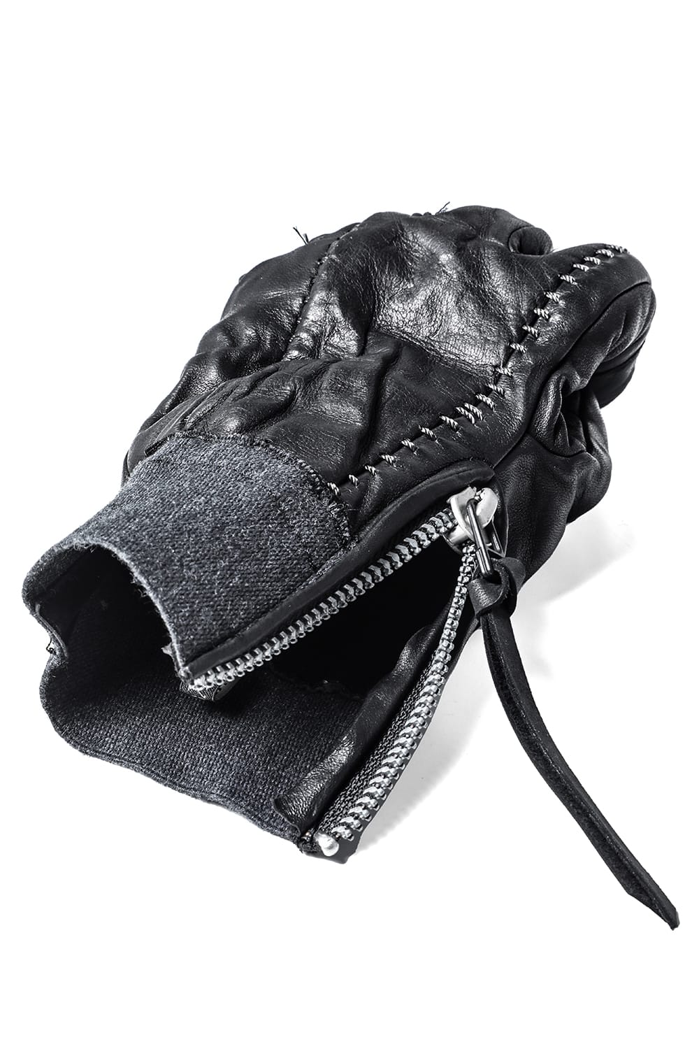 ホースレザーオーバーロックグローブ チャコール × ブラック