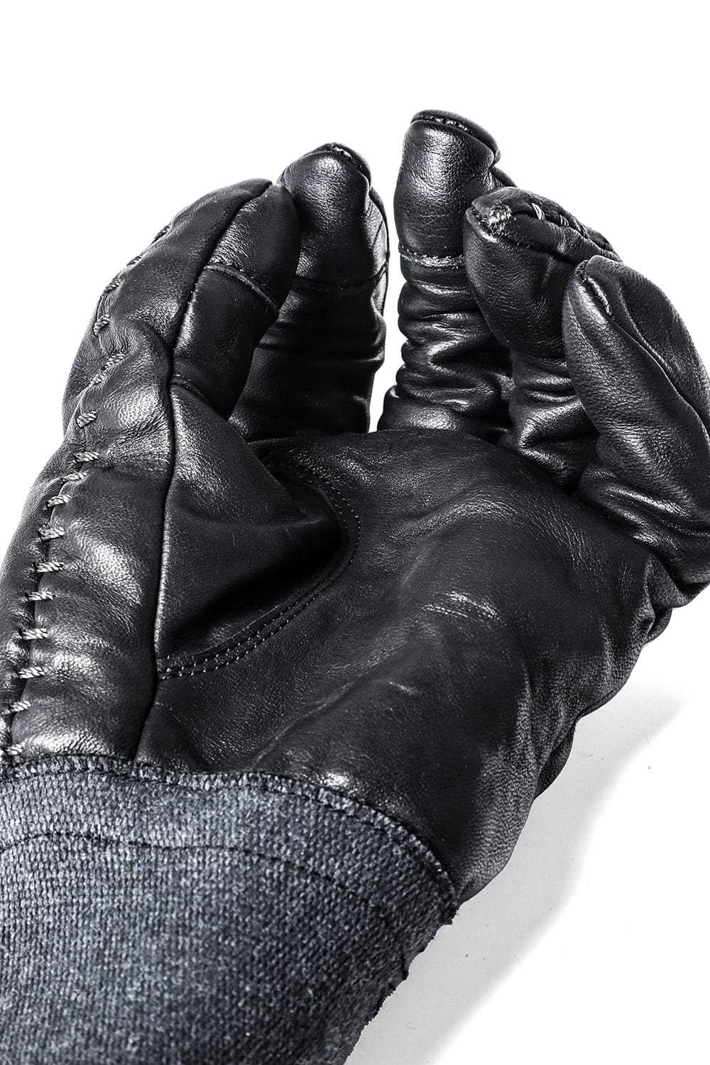 ホースレザーオーバーロックグローブ チャコール × ブラック