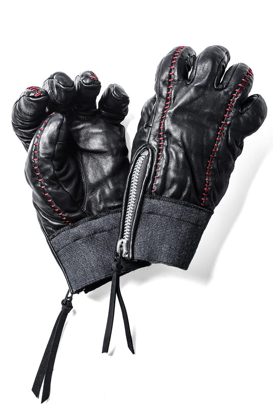 Horse Leather Overlock Gloves Red × Black