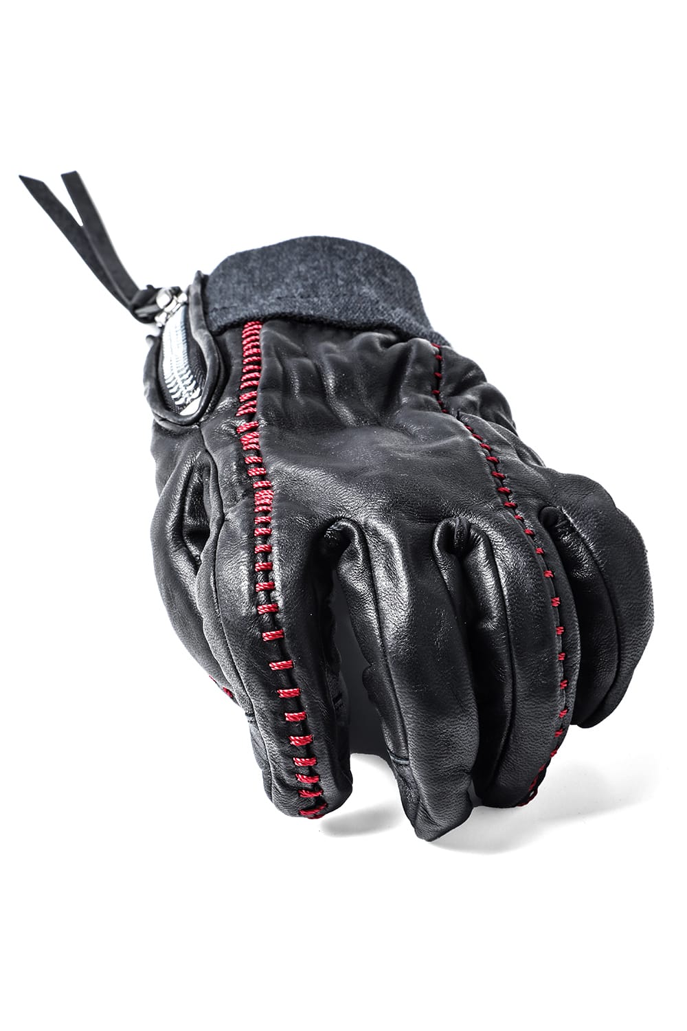 ホースレザーオーバーロックグローブ レッド × ブラック