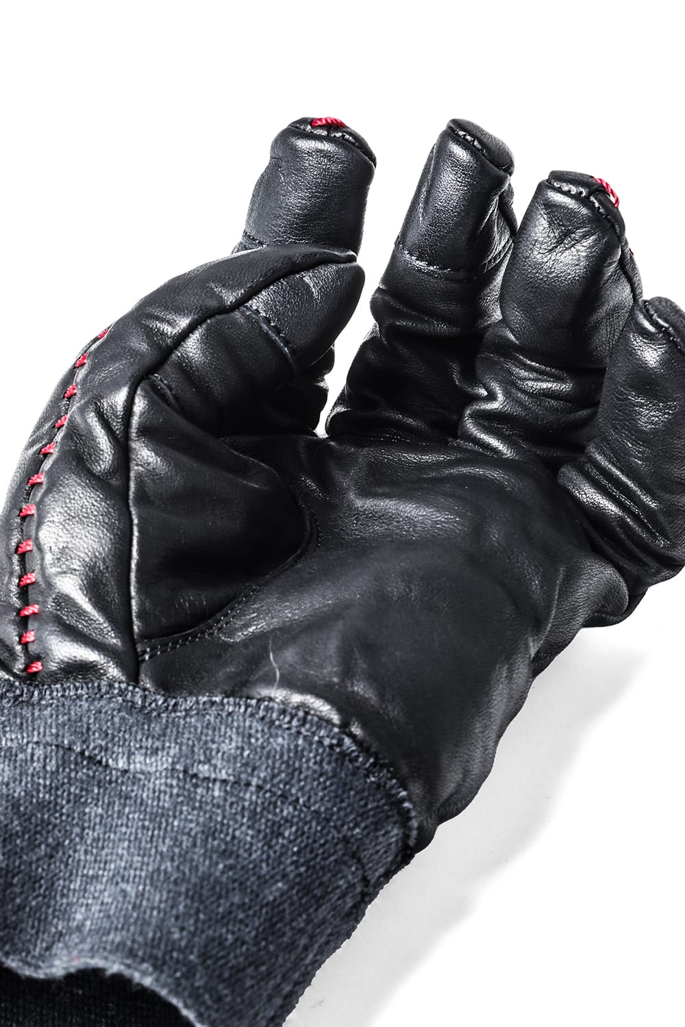 ホースレザーオーバーロックグローブ レッド × ブラック