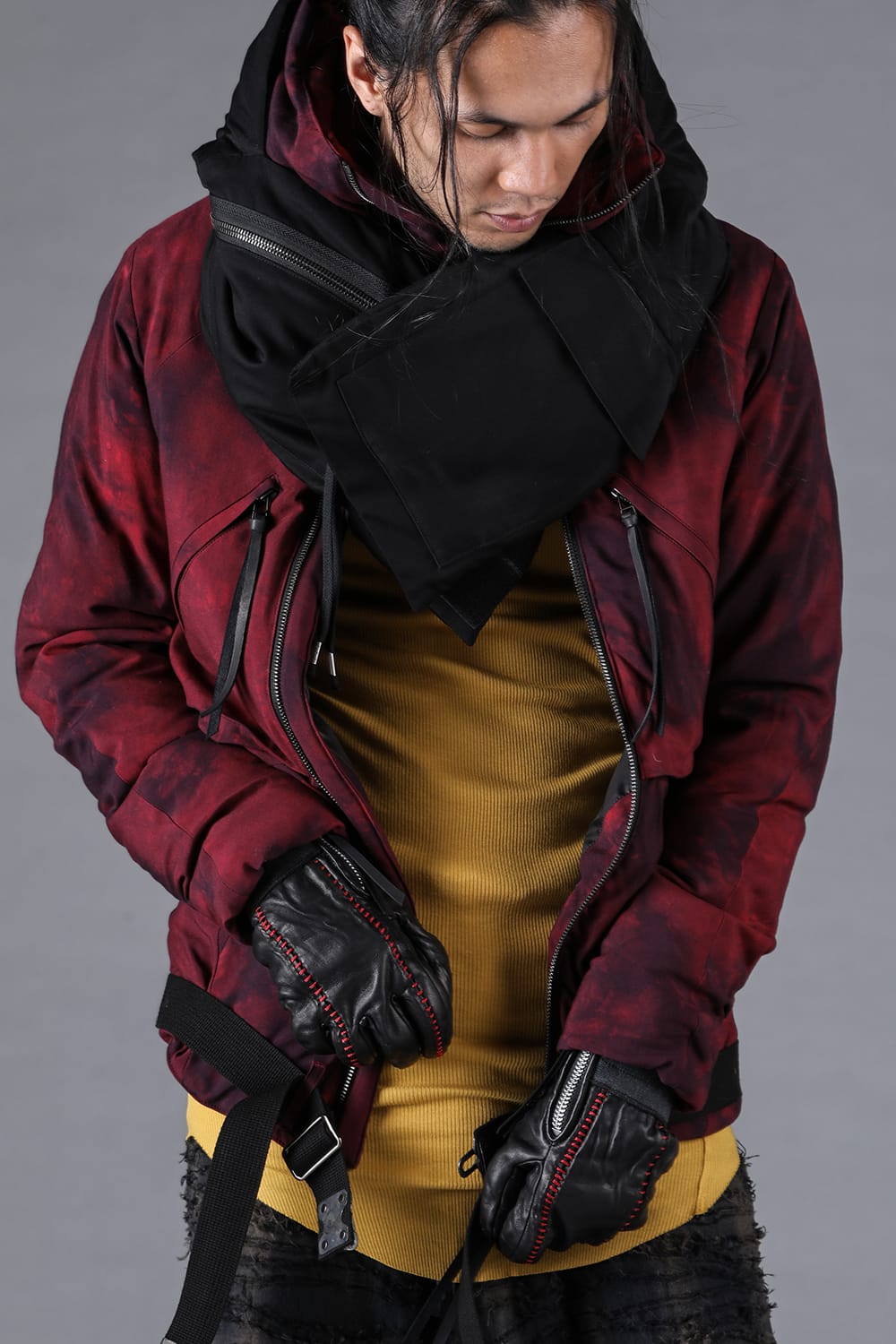 ホースレザーオーバーロックグローブ レッド × ブラック