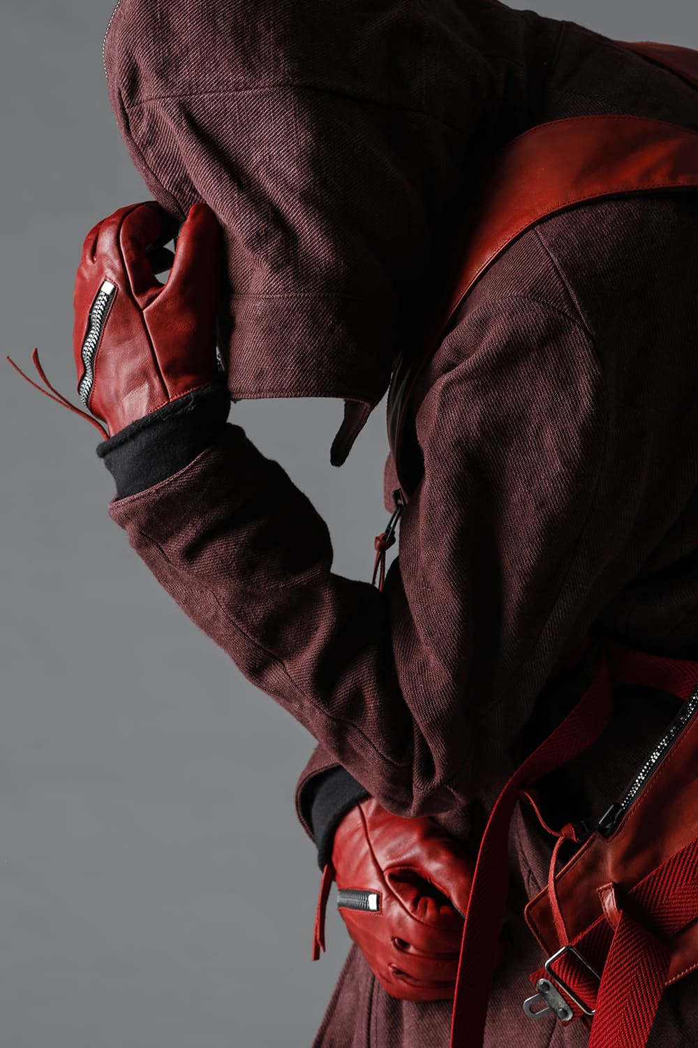 Horse Leather Spiral ZIP Gloves Red