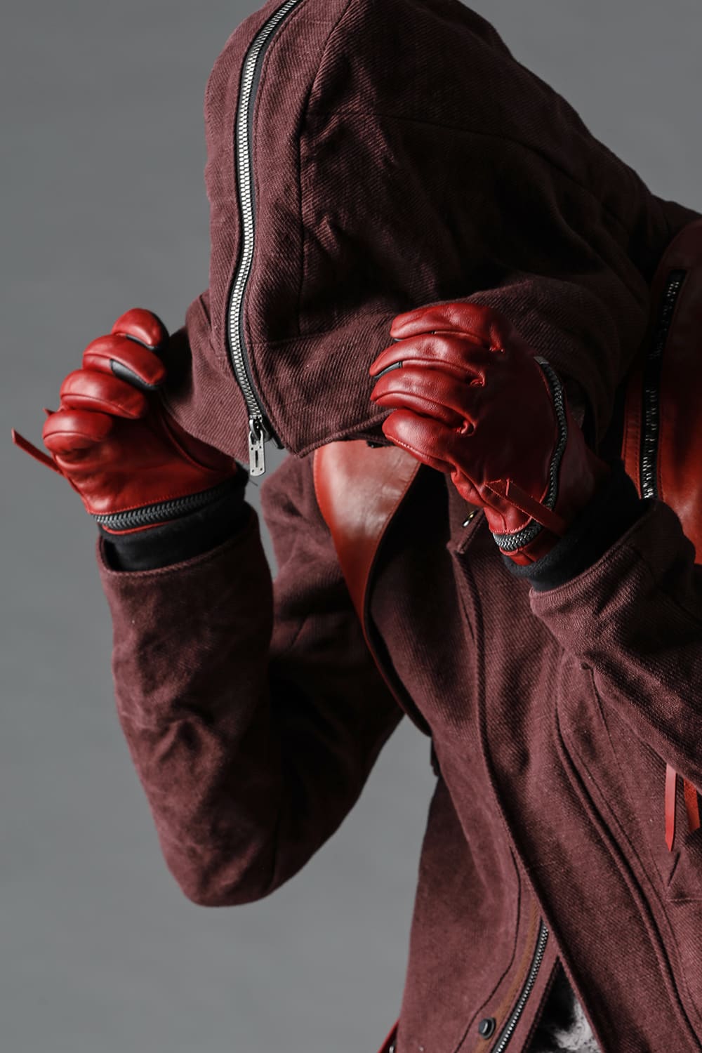 Horse Leather Spiral ZIP Gloves Red