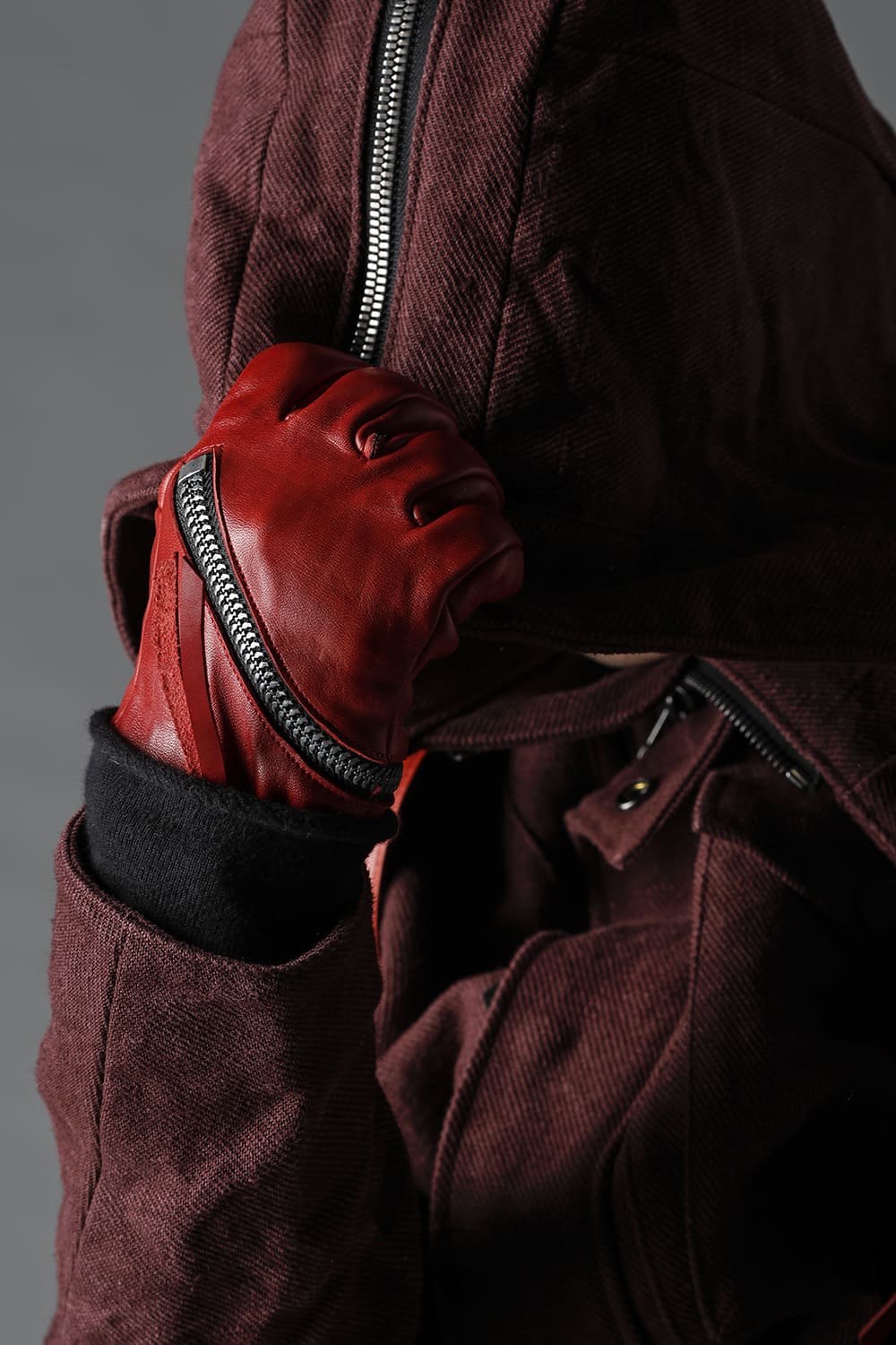 Horse Leather Spiral ZIP Gloves Red