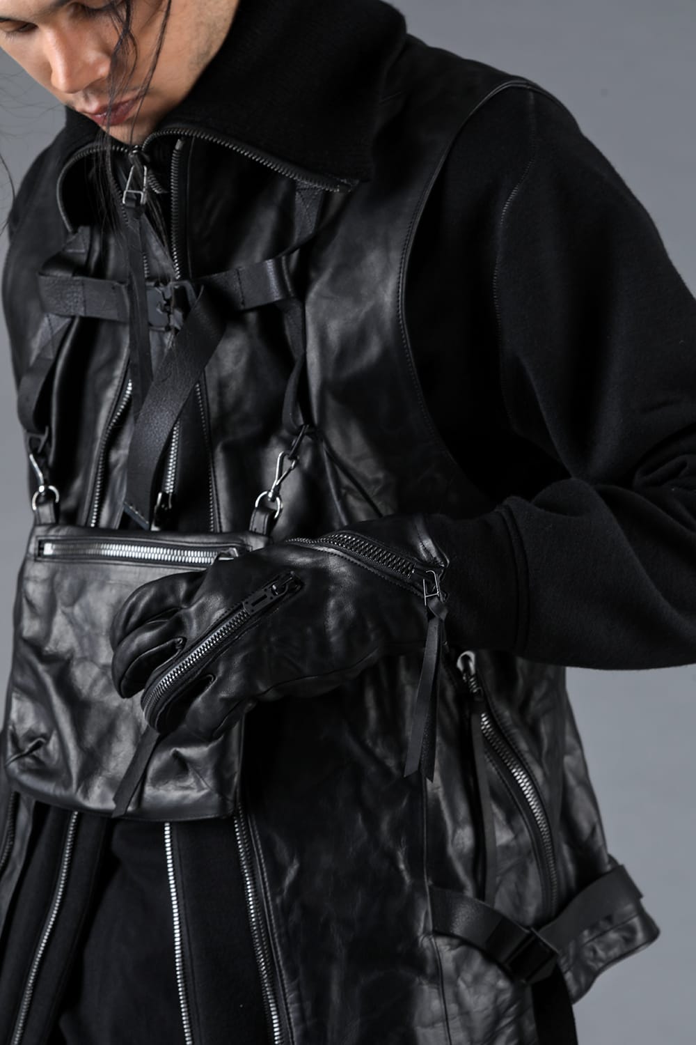 Horse Leather Twist W-Zip Gloves