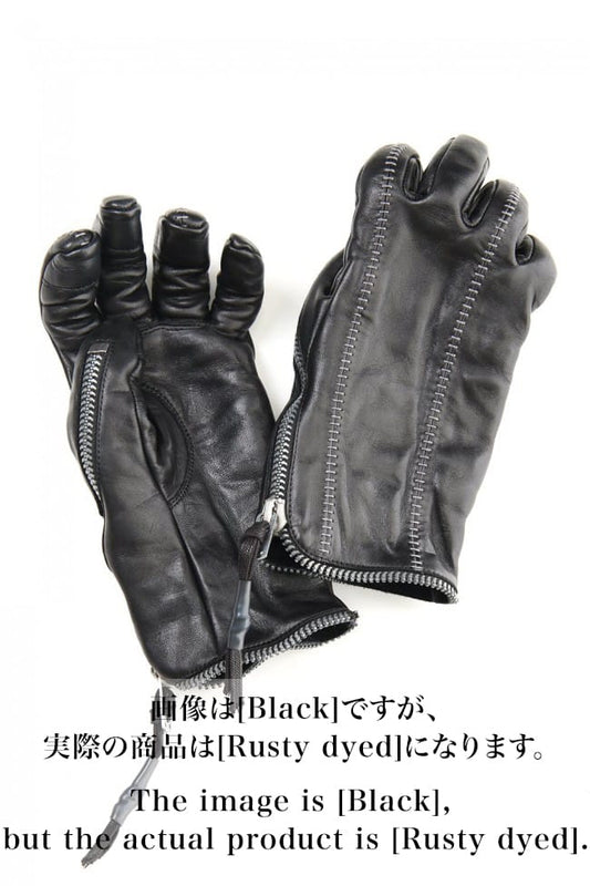 Rusty dyed Horse Leather Zip Gloves