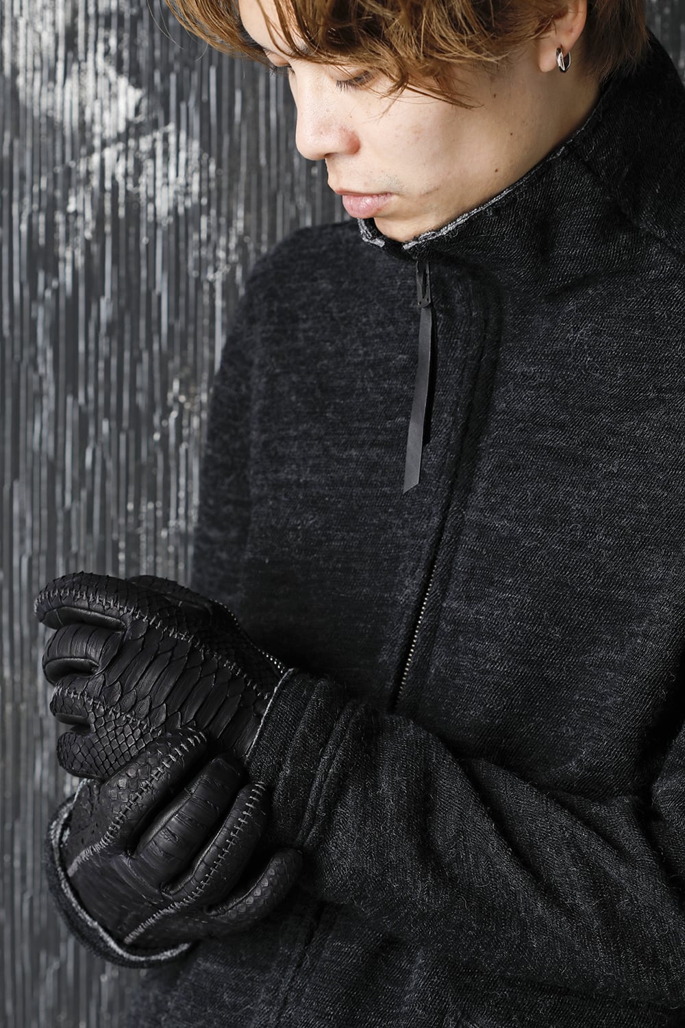 Python×Horse Leather Zip Glove