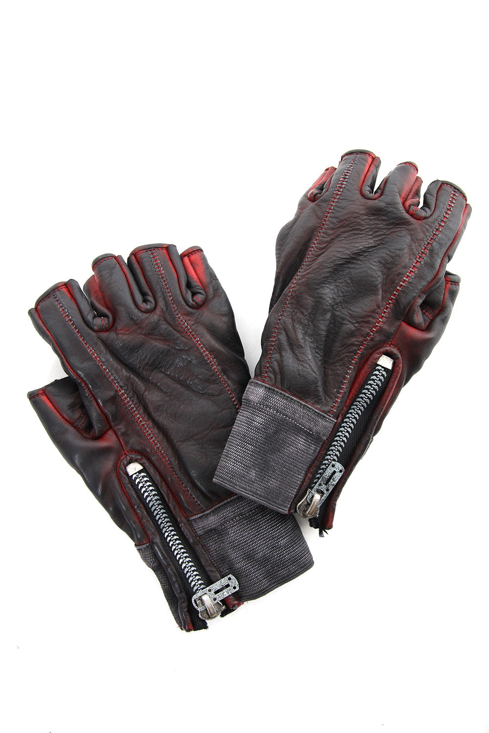 Horse leather cold dyed finger-less glove Red - ST109-0019S