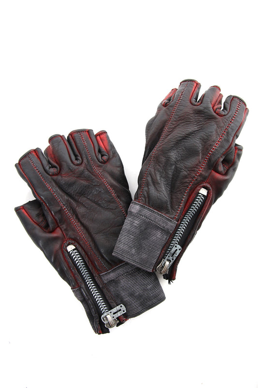 Horse leather cold dyed finger-less glove Red - ST109-0019S