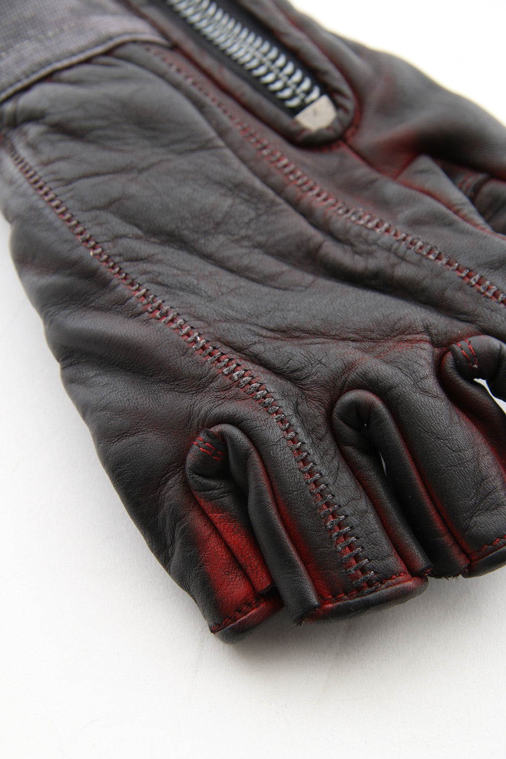 Horse leather cold dyed finger-less glove Red - ST109-0019S