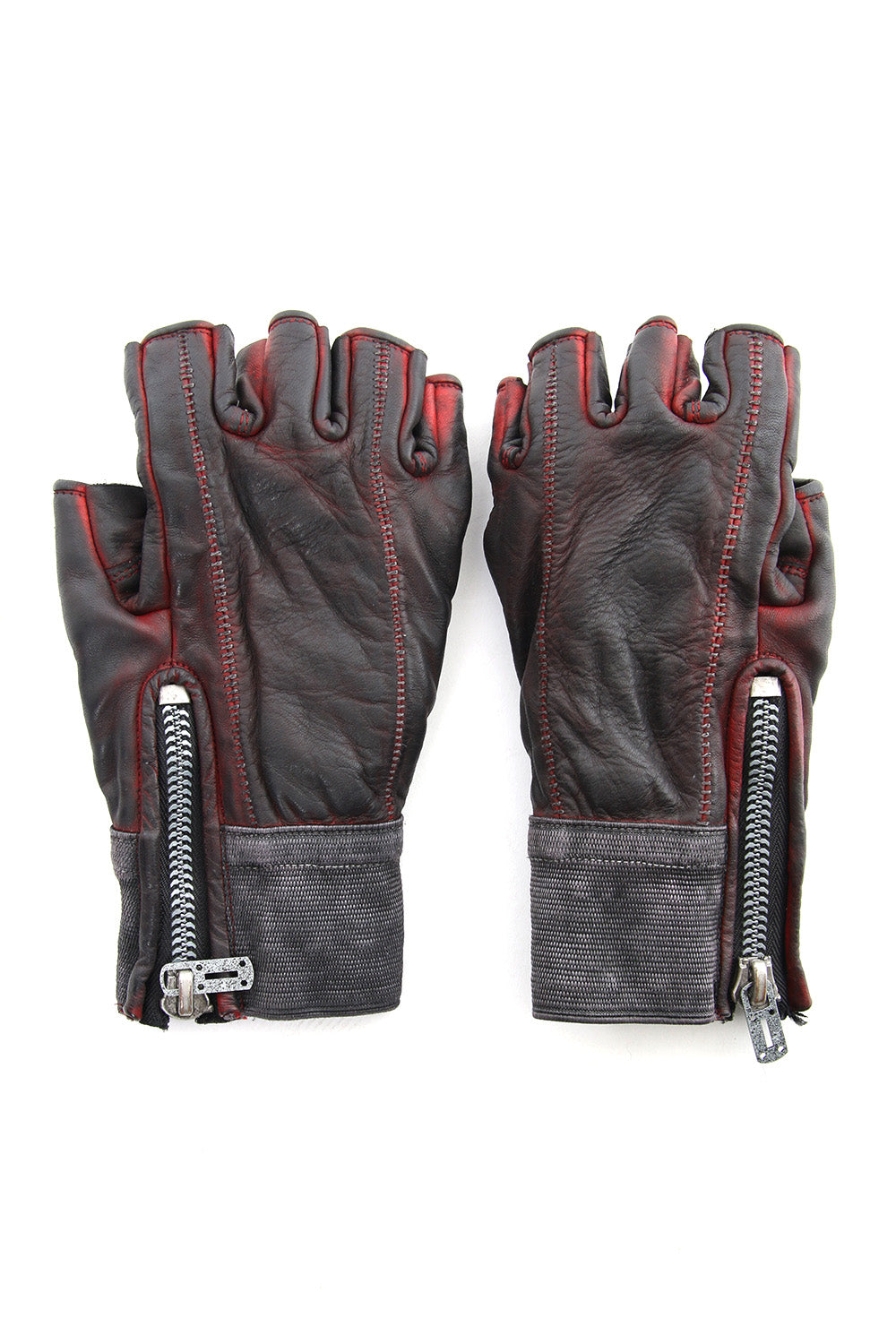 Horse leather cold dyed finger-less glove Red - ST109-0019S