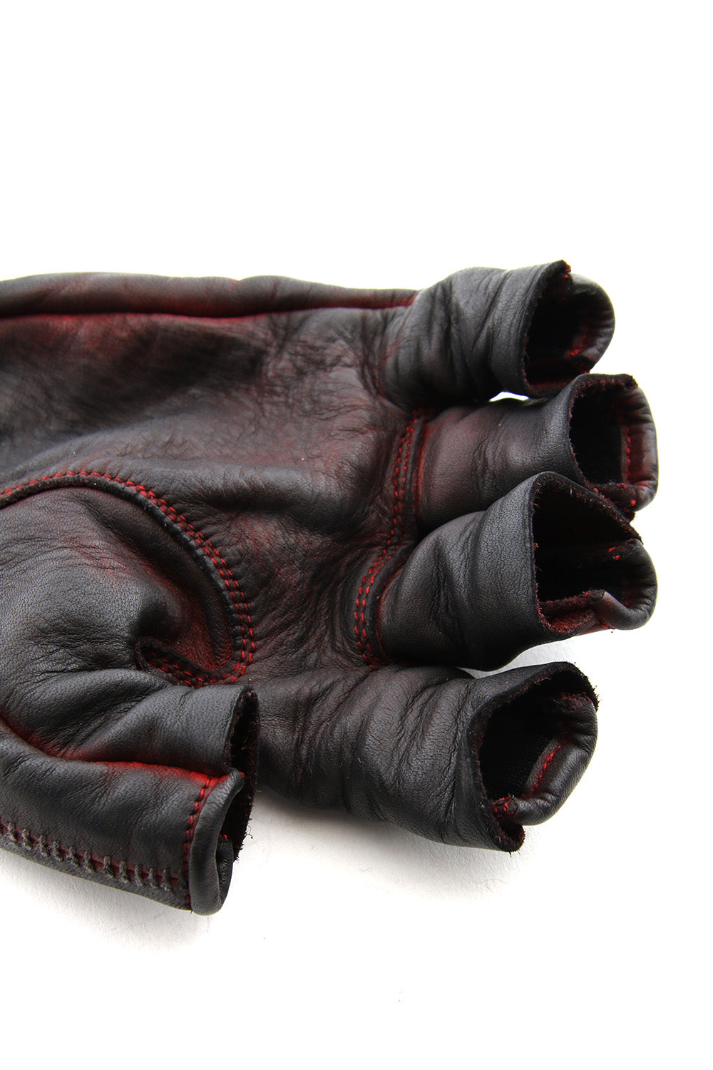 Horse leather cold dyed finger-less glove Red - ST109-0019S