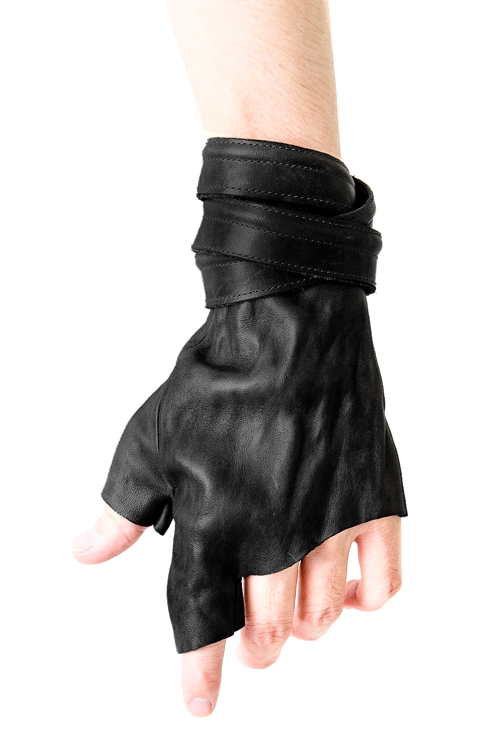 Horse Leather Strap Fingerless Gloves