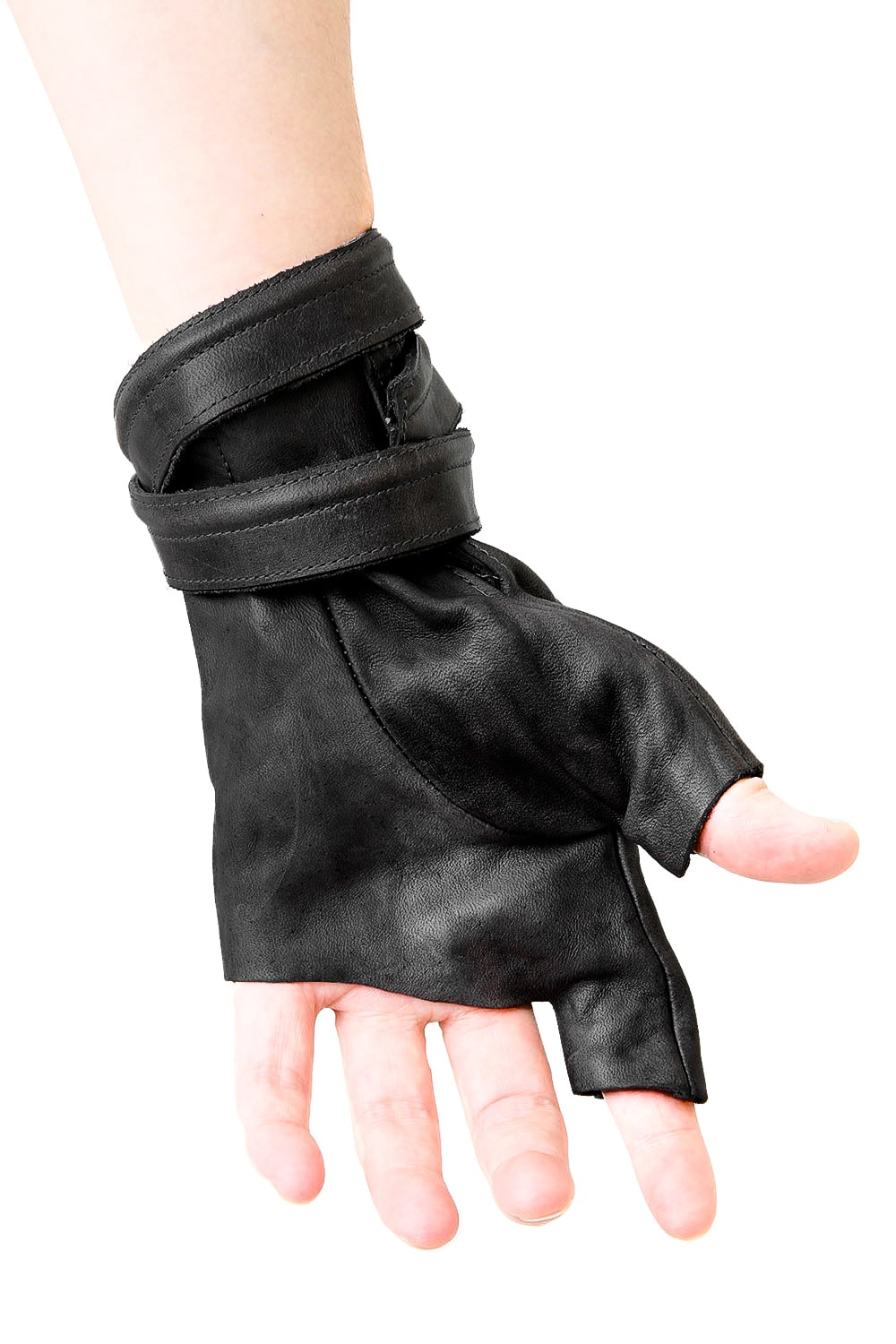 Horse Leather Strap Fingerless Gloves