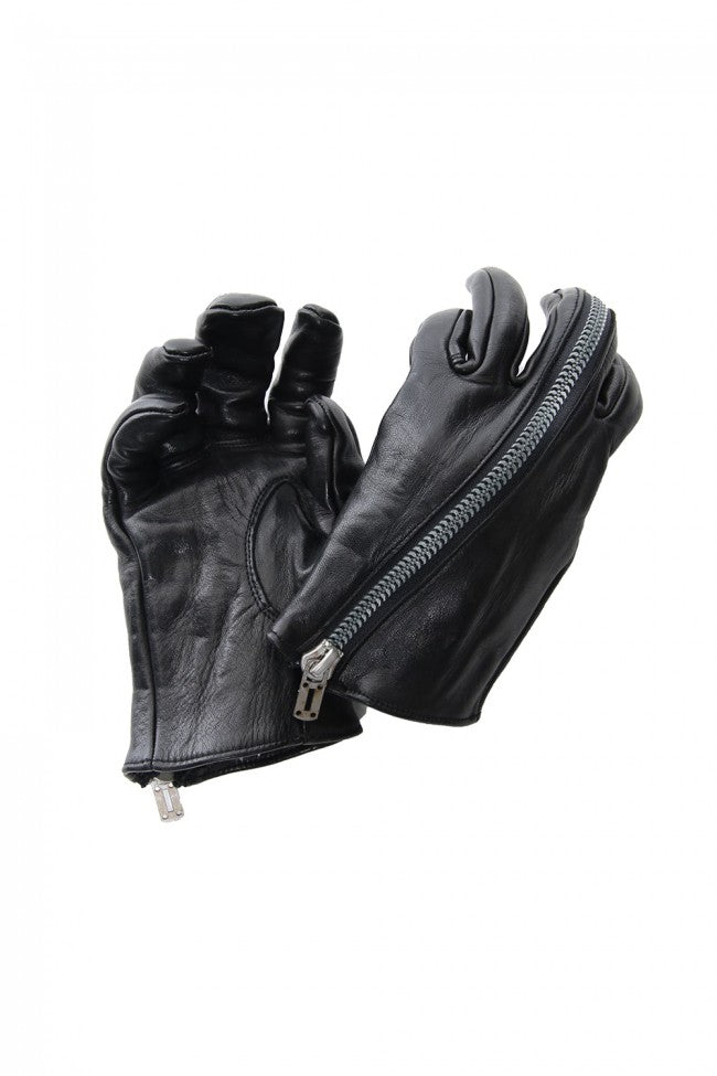 Horse Leather Zip Glove Black